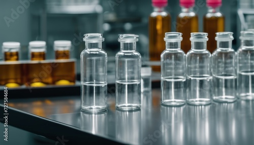 A row of glass vials on a counter