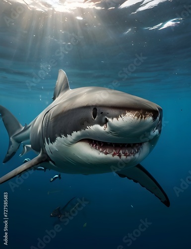 Underwater photo  diving with great white shark  animal and wildlife background  wallpaper Generative AI