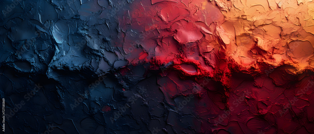 Close-Up of Abstract Painting With Red, Yellow, and Blue Colors