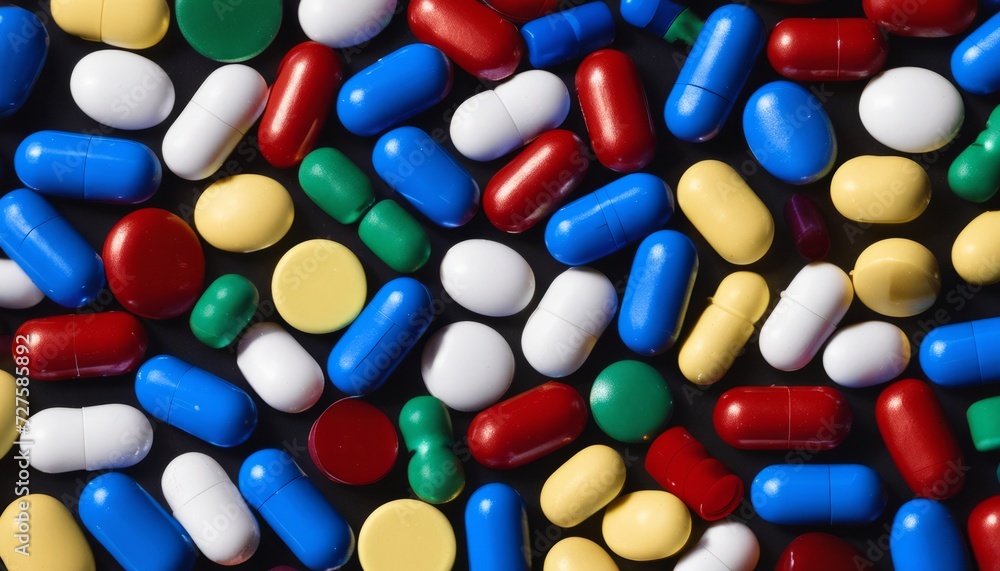 A pile of different colored pills A pile of different colored pills