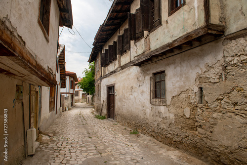 Traditional ottoman house in Safranbolu.historical stone stairs and old ottoman mansion. Safranbolu UNESCO World Heritage Site. Old wooden mansion. Ottoman architecture © enderbayindir