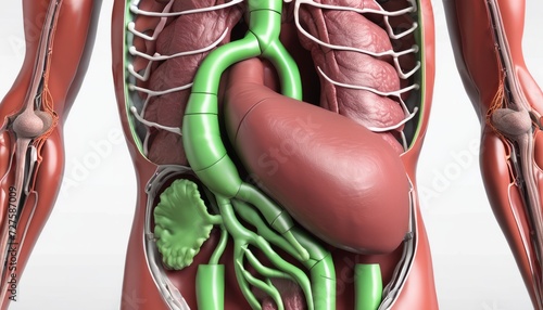 A 3D model of a human body with the digestive system photo