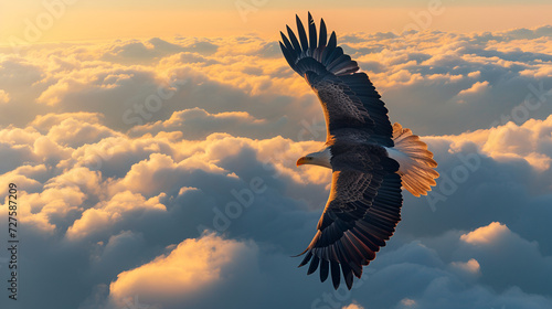 Eagle in flight above the clouds  generative ai