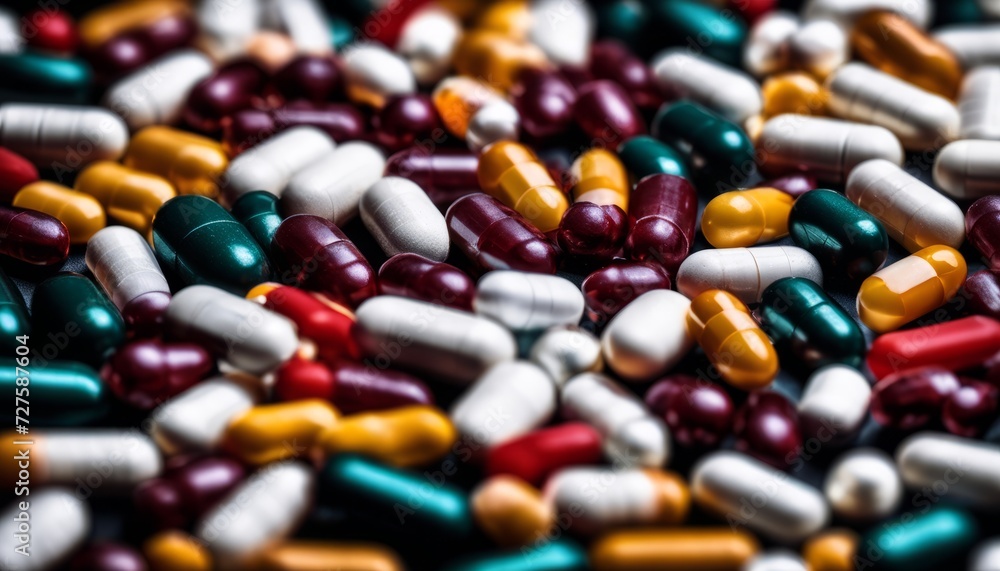 A pile of different colored pills A pile of different colored pills