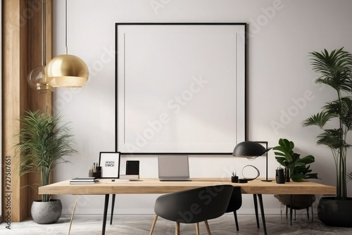 Relaxing Chair Gallery Wrapped Canvas  Blank Picture Frame Mockup in Modern Living Room Interior. 