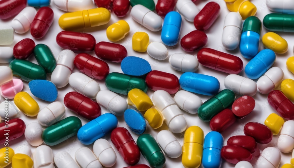 A pile of different colored pills A pile of different colored pills