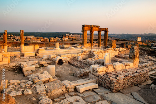 Ruins of Blaundus ancient city in Usak province of Turkey. View at sunrise. The ancient city was in the Roman province of Lydia. Usak, Turkey. photo