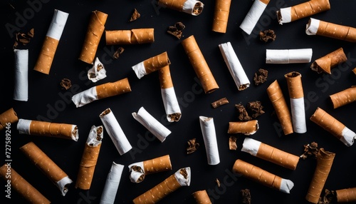 A pile of cigarette butts on a black background photo