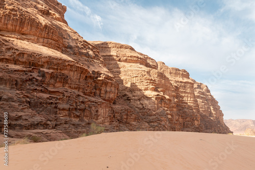Unforgettable mountain ranges in the red desert of the Wadi Rum near Amman in Jordan