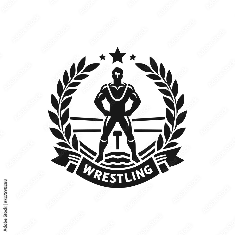 wrestling sport logo vector illustration template design - obrazy, fototapety, plakaty 