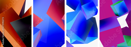 Flying 3d shapes, cubes and other geometric elements background design for wallpaper, business card, cover, poster, banner, brochure, header, website