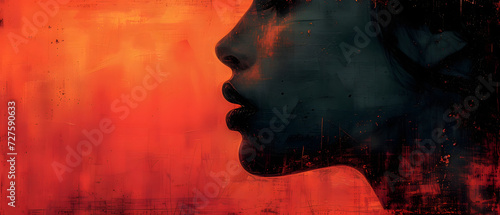 A Painting of a Womans Profile Against a Red Background