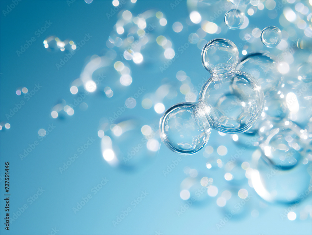 Essential oil bubble, Sodium Hyaluronate blue background Essential oil bubble, Sodium Hyaluronate blue background