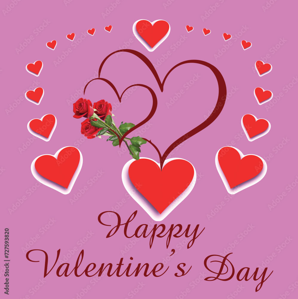 Happy Valentine's Day with a heart-shaped invitation card. Happy Valentine's Day vector illustration.