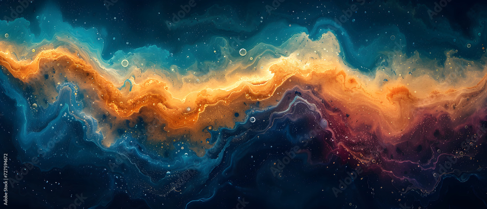 Abstract Painting of a Blue, Orange and Yellow Wave Abstract Painting of a Blue, Orange and Yellow Wave