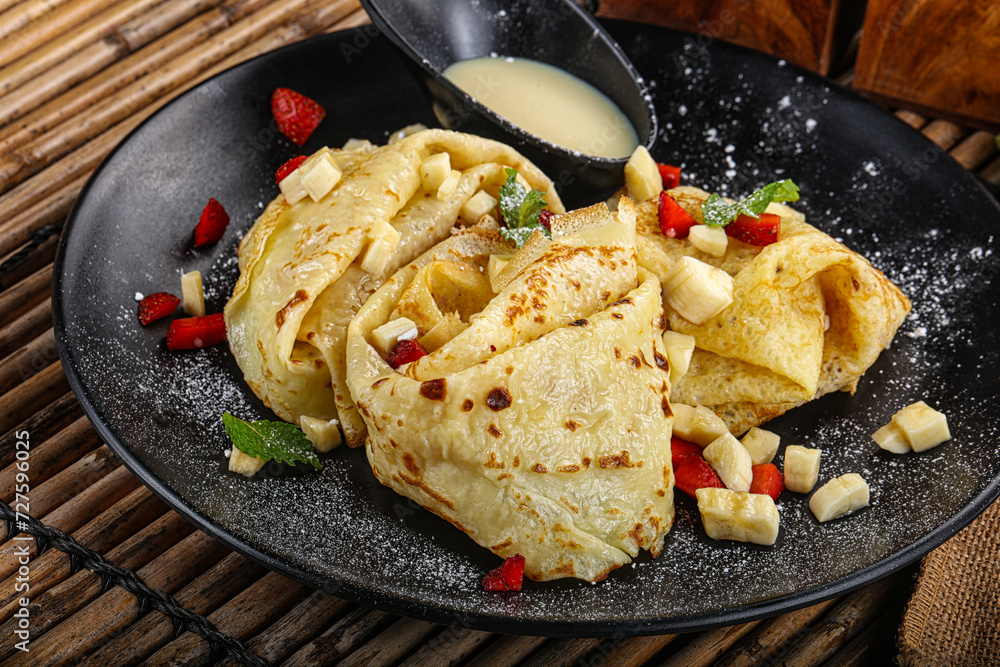 Sweet banana pancake with honey Sweet banana pancake with honey