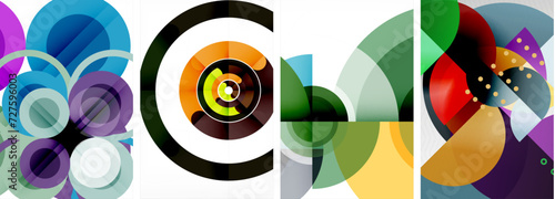 Set of circles geometric abstract posters. Abstract backgrounds for wallpaper, business card, cover, poster, banner, brochure, header, website