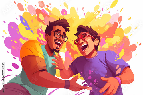 happy hindu indian people celebrate holi festival by throwing colorful powder at each other  painting style  generative AI