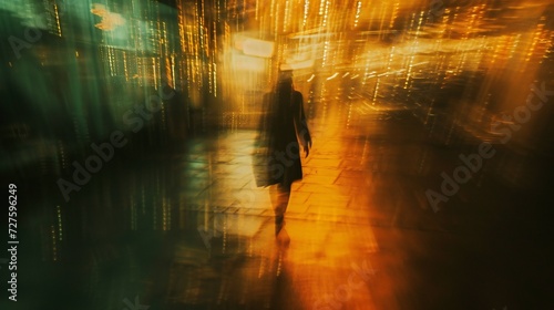 Solitary Echo: Amidst the blur of movement, one woman's silent struggle reverberates.