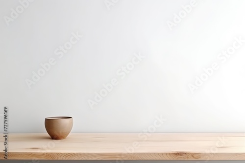 A wooden table showcasing a vase placed on top  creating a simple yet elegant setting.