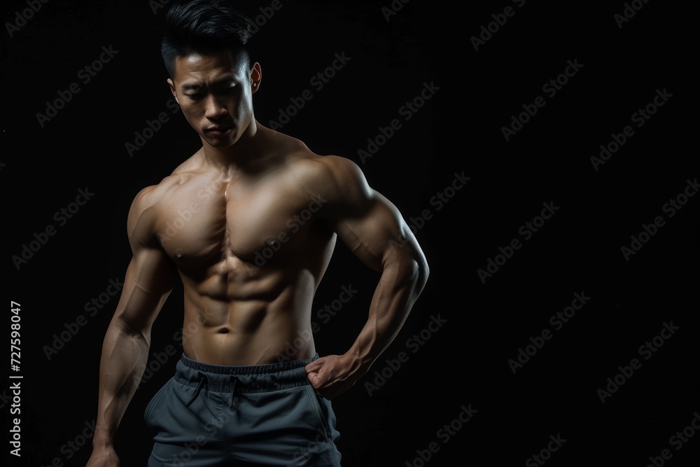 Muscular Asian man showing his physique