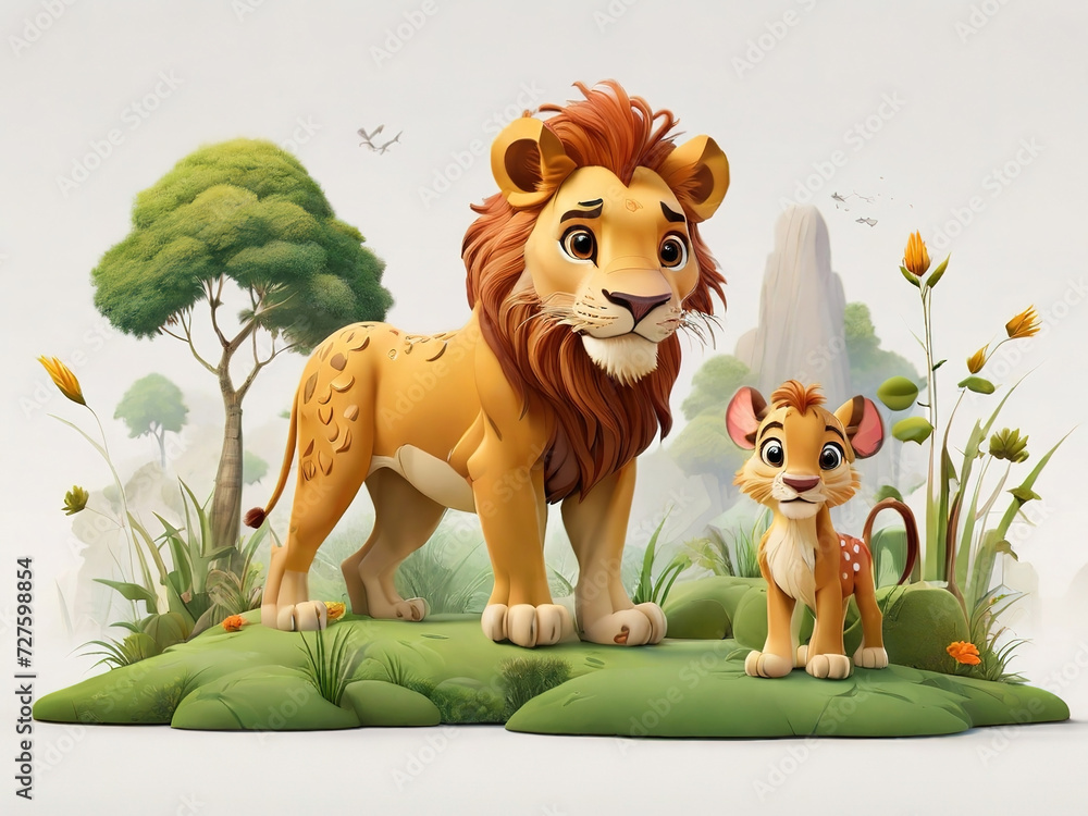 cartoon scene with lion family in the jungle - illustration for ...