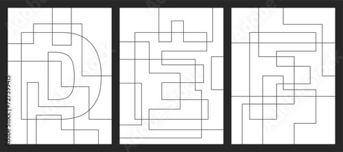 Letter D, E and F geometric shapes vector for children coloring book
