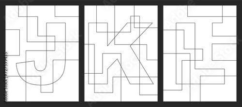 Letter J, K and L geometric shapes vector for children coloring book