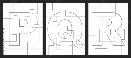 Letter P, Q and R geometric shapes vector for children coloring book