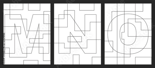 Letter M, N and O geometric shapes vector for children coloring book