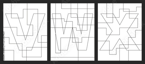 Letter V, W and X geometric shapes vector for children coloring book