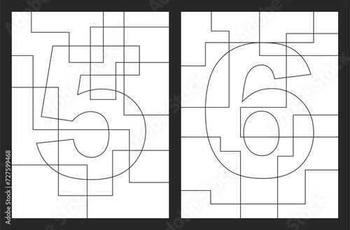 Number 5 and 6 geometric shapes vector for children coloring book