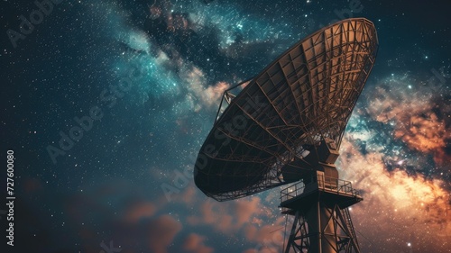 A radiotelescope stands against a mesmerizing backdrop of the cosmos photo