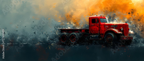 Painting of a Red Truck With Yellow Smoke