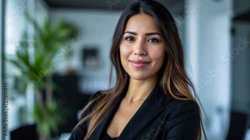 Confident latin businesswoman portrait at her office with copy space photo