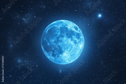 Blue moon in space with nebula and stars. Generative AI