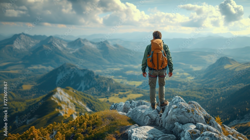 Man standing on top of the mountain peak Man standing on top of the mountain peak