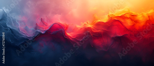 A Majestic Red, Orange, and Blue Abstract Painting of a Mountain Range