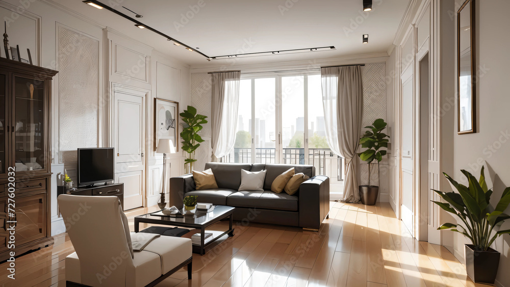 Fototapeta premium modern living room with fireplace