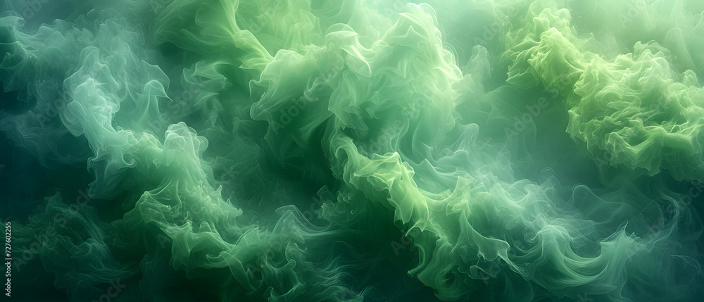 Green and Black Background With Billowing Smoke