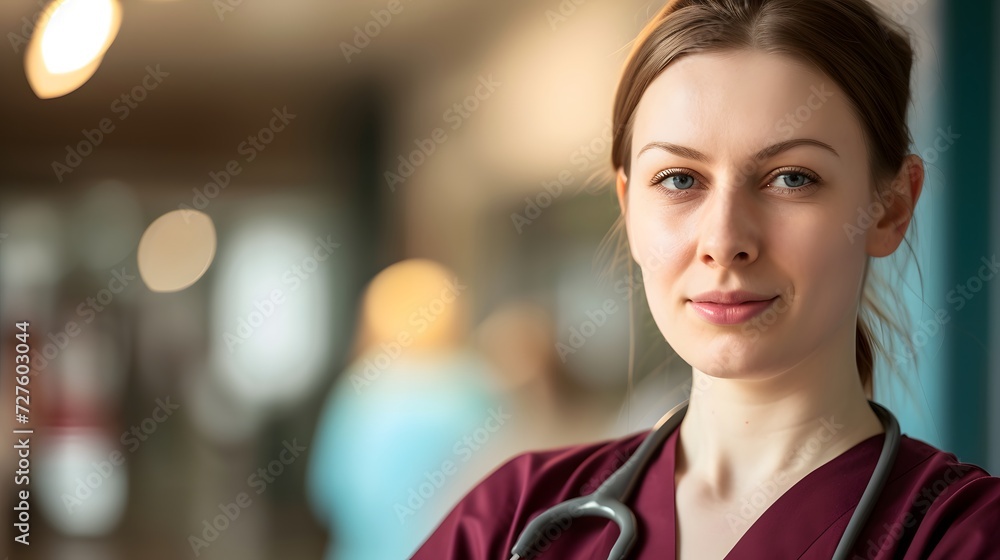 female nurse wearing a maroon colored tunic female nurse wearing a maroon colored tunic