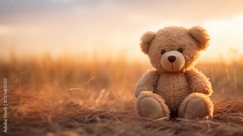 Lonely Atmosphere with Tiny Teddy Bear in Frame. Generative AI. Lonely Atmosphere with Tiny Teddy Bear in Frame. Generative AI.