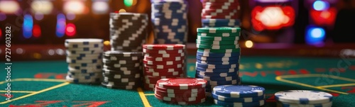 Many stacks of poker chips on a table