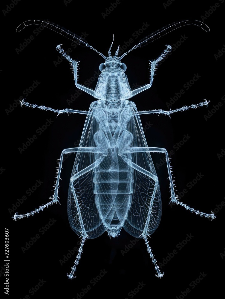 A bug with a black background and white lines. Generative AI.