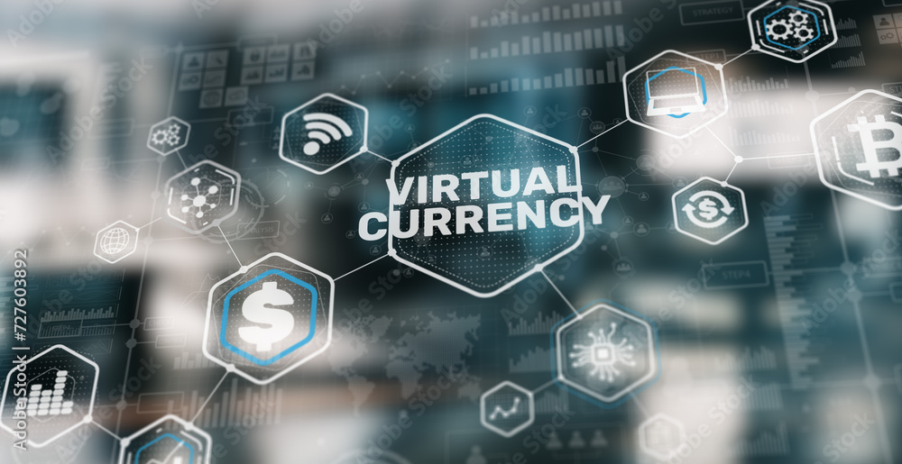 Virtual digital currency and financial investment trade concept. Dollar icon on virtual 3d screen Virtual digital currency and financial investment trade concept. Dollar icon on virtual 3d screen