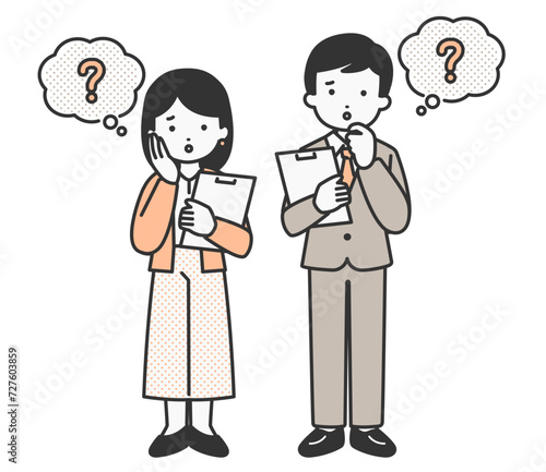 疑問、悩み事がある社会人の人物イラスト素材