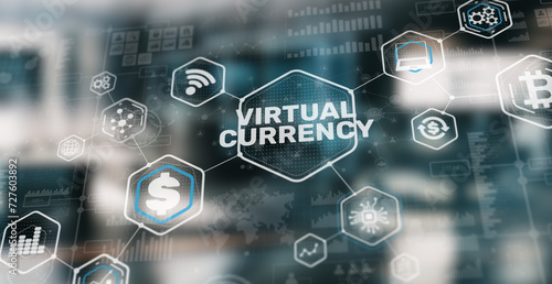 Virtual digital currency and financial investment trade concept. Dollar icon on virtual 3d screen