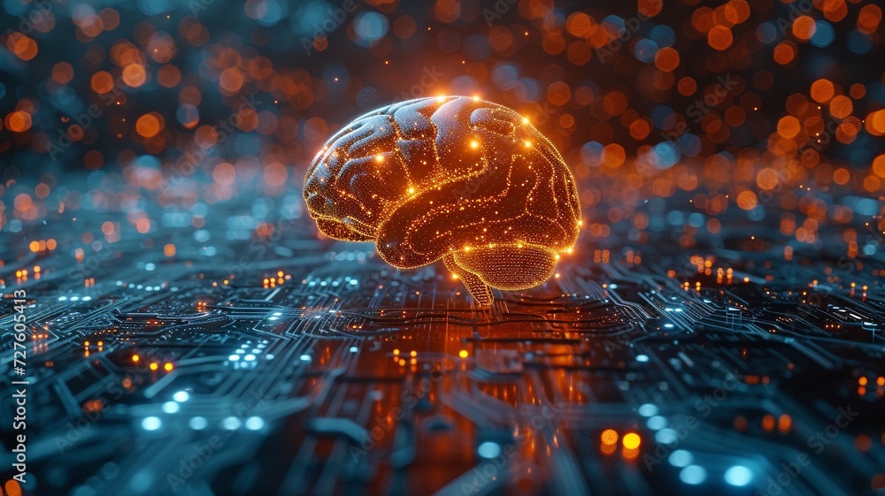 Obraz premium electrically powered brain with communication line