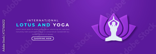 Lotus and Yoga International Day Paper cut style Vector Design Illustration for Background, Poster, Banner, Advertising, Greeting Card