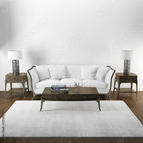 Elegant Interior Design Mockup Living Room With Wooden Furniture 3